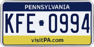 PA license plate KFE0994