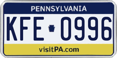 PA license plate KFE0996