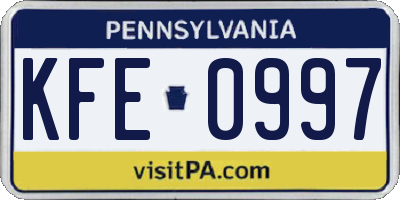 PA license plate KFE0997