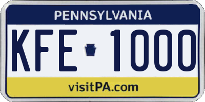 PA license plate KFE1000
