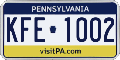PA license plate KFE1002