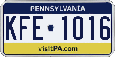 PA license plate KFE1016