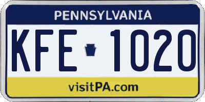 PA license plate KFE1020