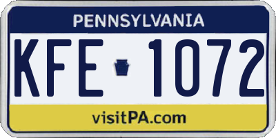 PA license plate KFE1072