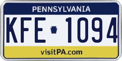 PA license plate KFE1094