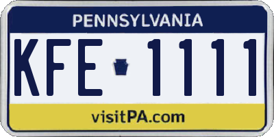 PA license plate KFE1111