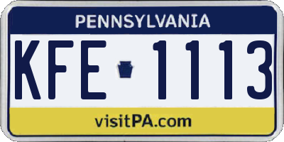 PA license plate KFE1113