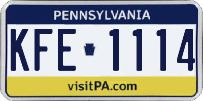 PA license plate KFE1114