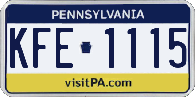 PA license plate KFE1115