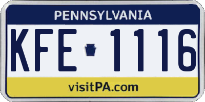 PA license plate KFE1116