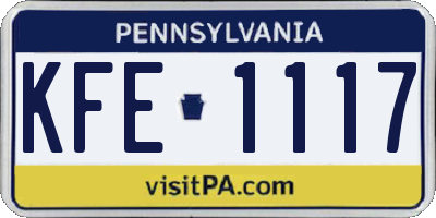 PA license plate KFE1117