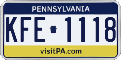 PA license plate KFE1118