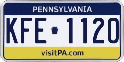 PA license plate KFE1120