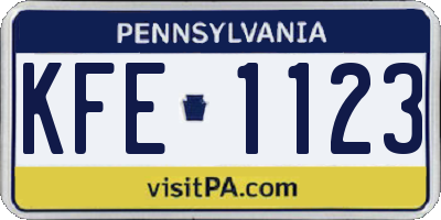 PA license plate KFE1123