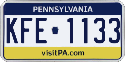 PA license plate KFE1133