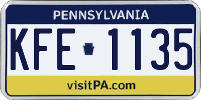 PA license plate KFE1135