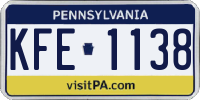PA license plate KFE1138