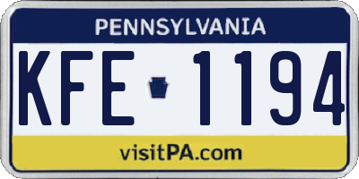 PA license plate KFE1194