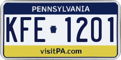 PA license plate KFE1201