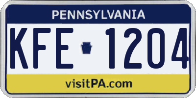 PA license plate KFE1204