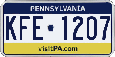 PA license plate KFE1207