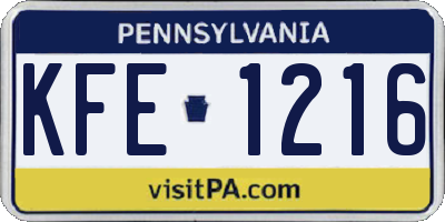 PA license plate KFE1216