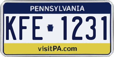 PA license plate KFE1231