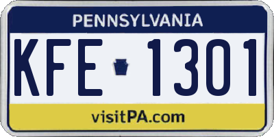 PA license plate KFE1301