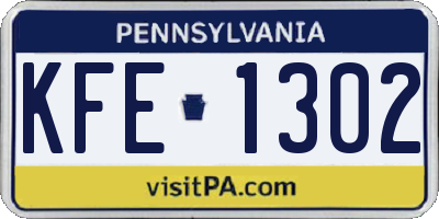 PA license plate KFE1302