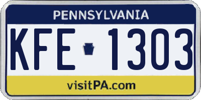 PA license plate KFE1303