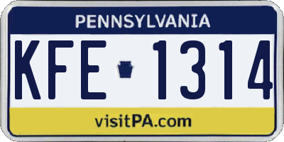 PA license plate KFE1314