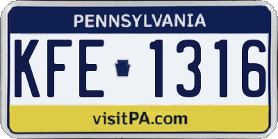 PA license plate KFE1316