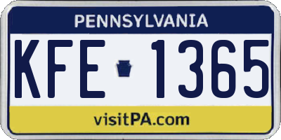PA license plate KFE1365