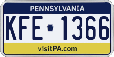PA license plate KFE1366