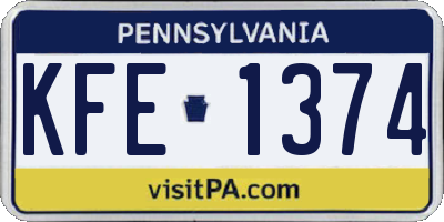 PA license plate KFE1374