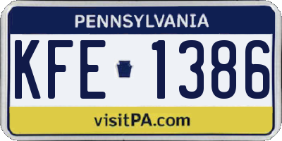 PA license plate KFE1386