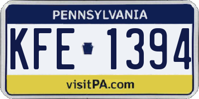 PA license plate KFE1394