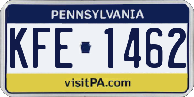 PA license plate KFE1462