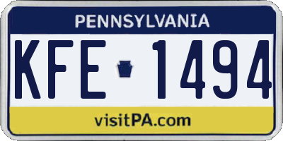 PA license plate KFE1494