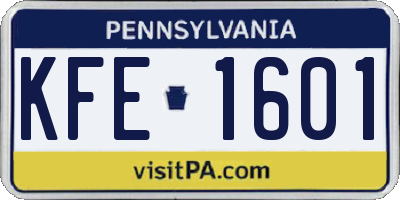 PA license plate KFE1601