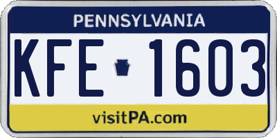 PA license plate KFE1603