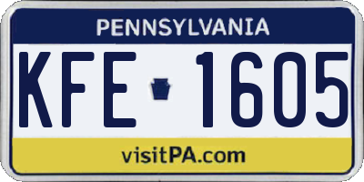 PA license plate KFE1605