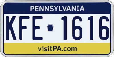 PA license plate KFE1616