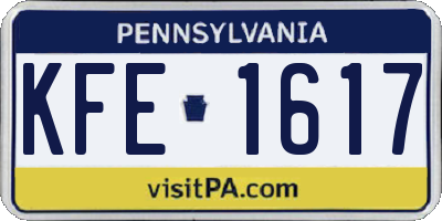 PA license plate KFE1617