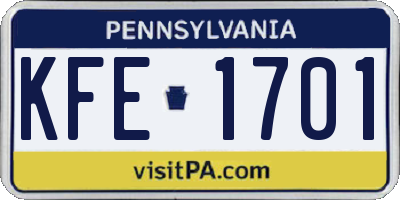 PA license plate KFE1701