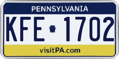 PA license plate KFE1702