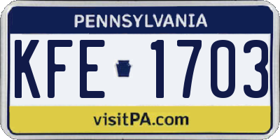 PA license plate KFE1703
