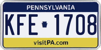 PA license plate KFE1708