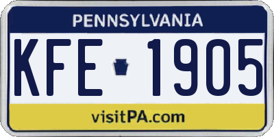 PA license plate KFE1905