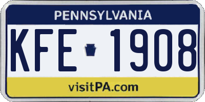 PA license plate KFE1908